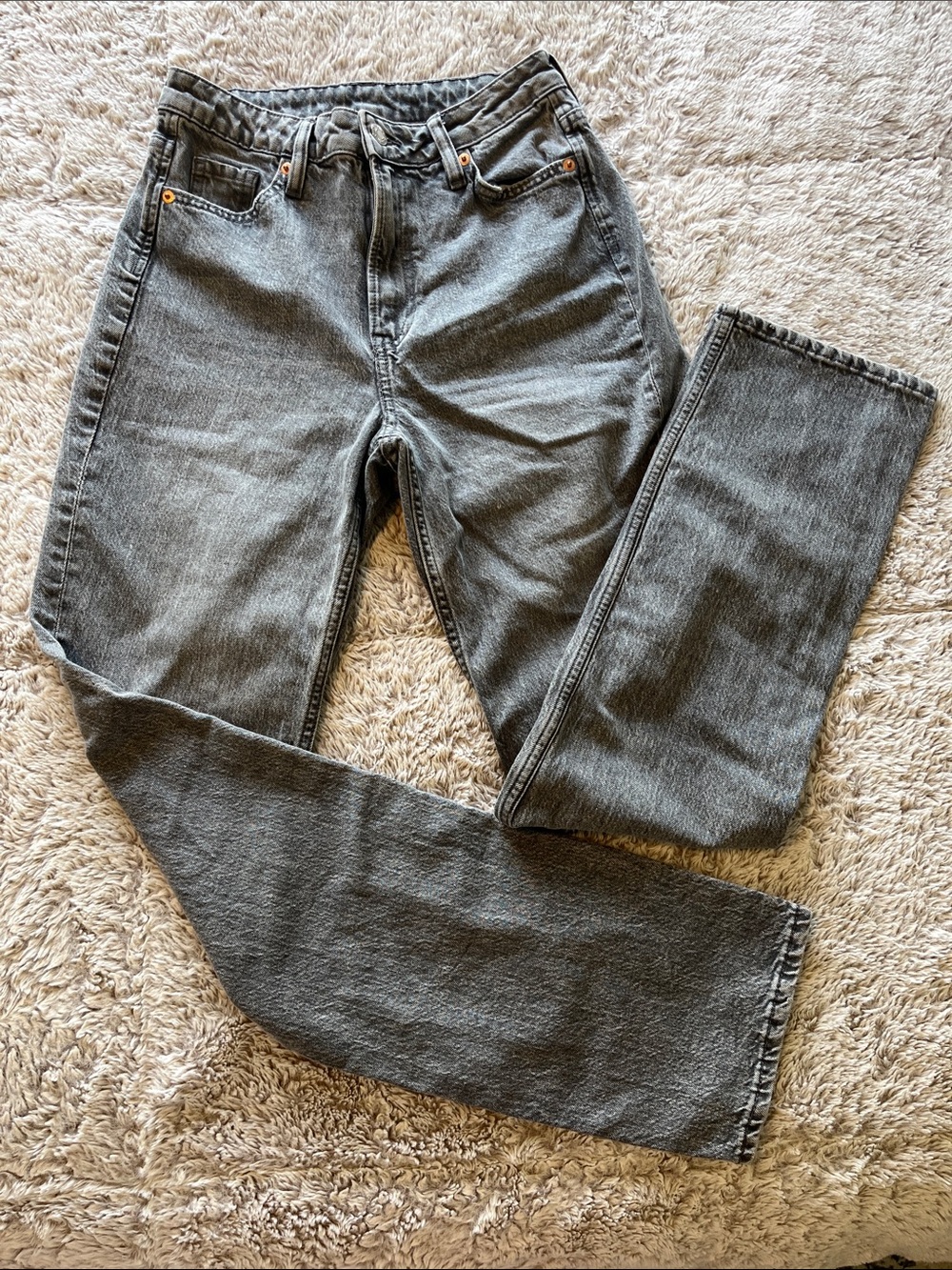 High-Rise Gray Straight Leg Jeans